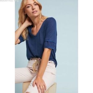 ANTHROPOLOGIE short sleeve tshirt blue linen